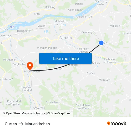 Gurten to Mauerkirchen map