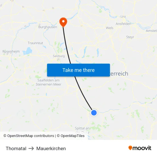 Thomatal to Mauerkirchen map