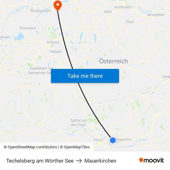 Techelsberg am Wörther See to Mauerkirchen map