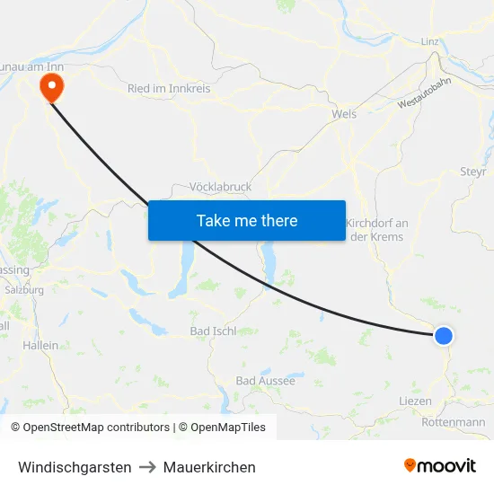 Windischgarsten to Mauerkirchen map