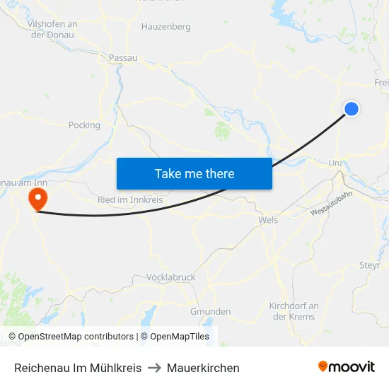 Reichenau Im Mühlkreis to Mauerkirchen map