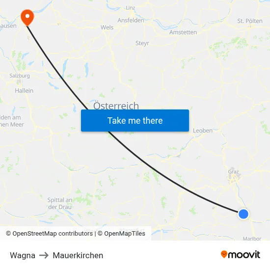 Wagna to Mauerkirchen map