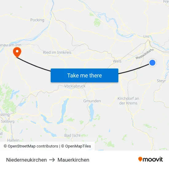 Niederneukirchen to Mauerkirchen map