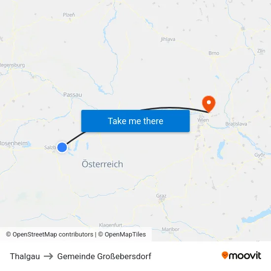 Thalgau to Gemeinde Großebersdorf map