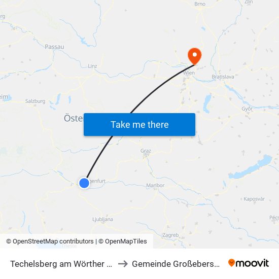Techelsberg am Wörther See to Gemeinde Großebersdorf map