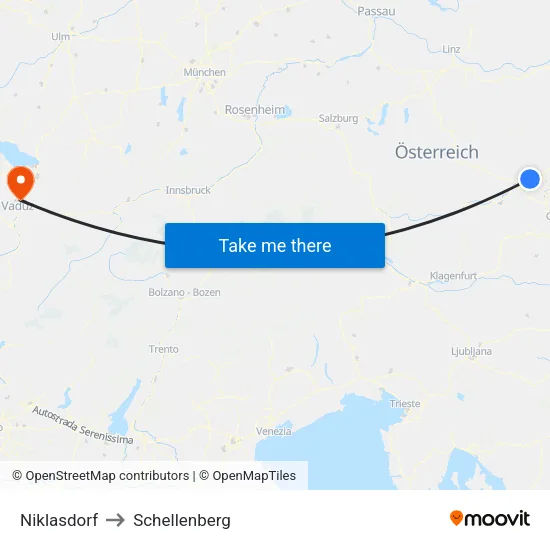 Niklasdorf to Schellenberg map