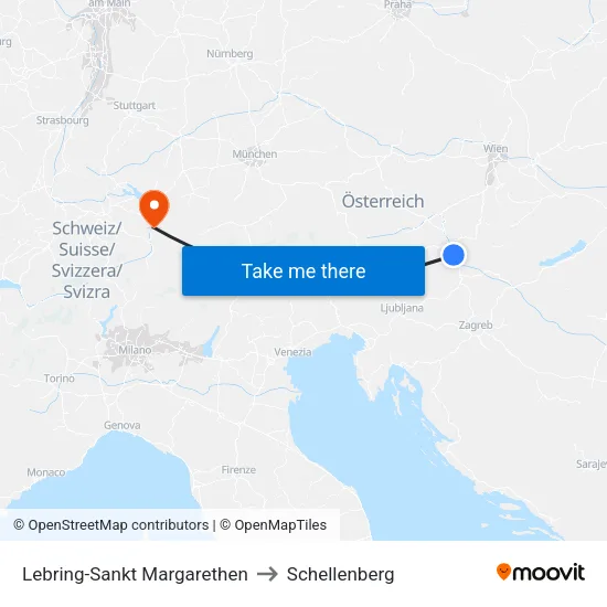 Lebring-Sankt Margarethen to Schellenberg map