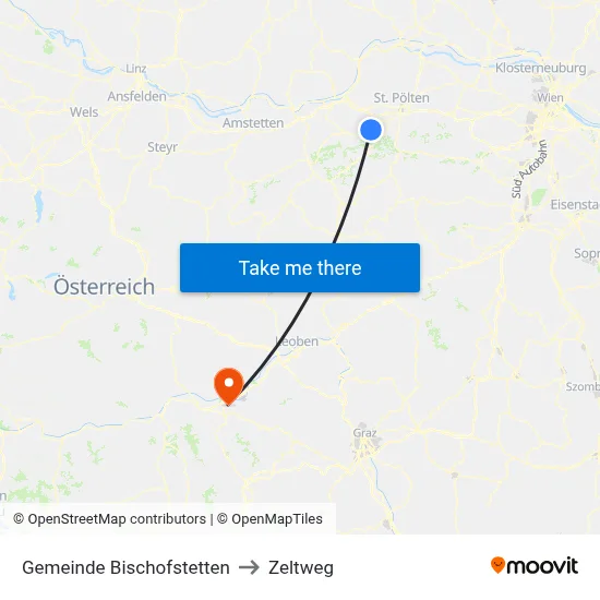 Gemeinde Bischofstetten to Zeltweg map