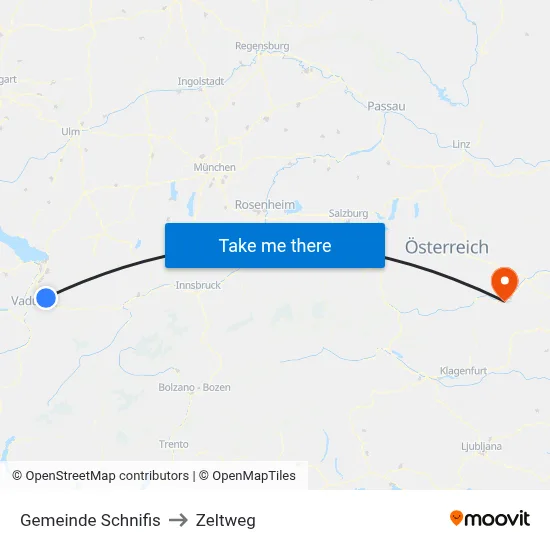 Gemeinde Schnifis to Zeltweg map
