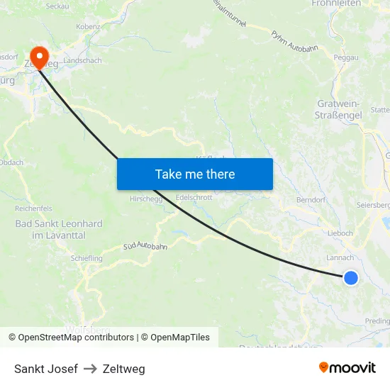 Sankt Josef to Zeltweg map