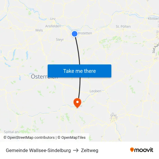 Gemeinde Wallsee-Sindelburg to Zeltweg map