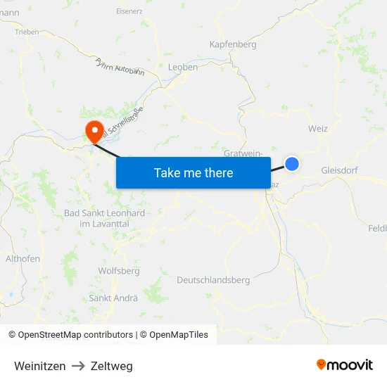 Weinitzen to Zeltweg map