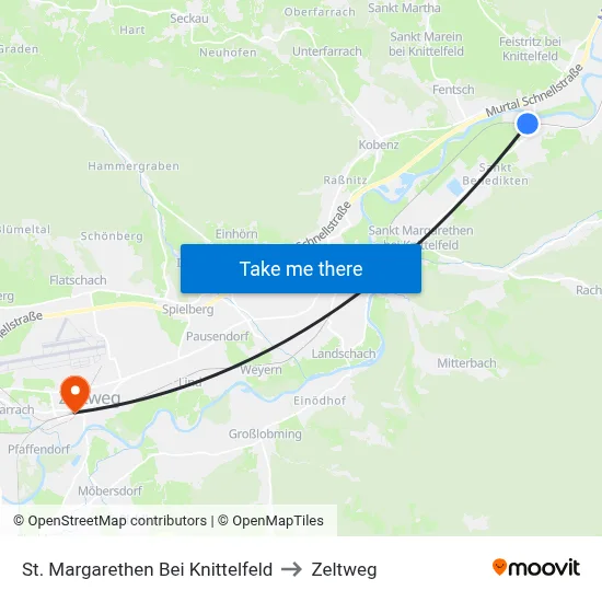 St. Margarethen Bei Knittelfeld to Zeltweg map