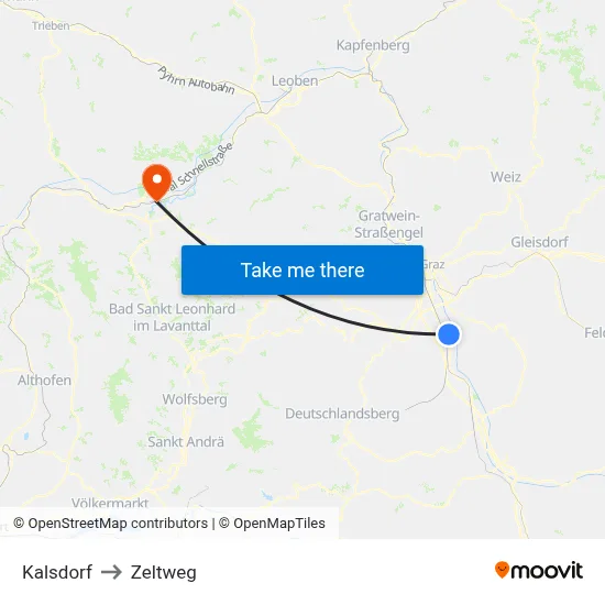 Kalsdorf to Zeltweg map