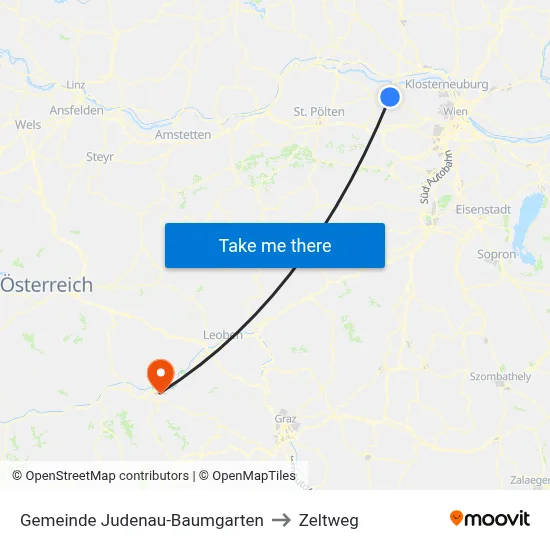 Gemeinde Judenau-Baumgarten to Zeltweg map