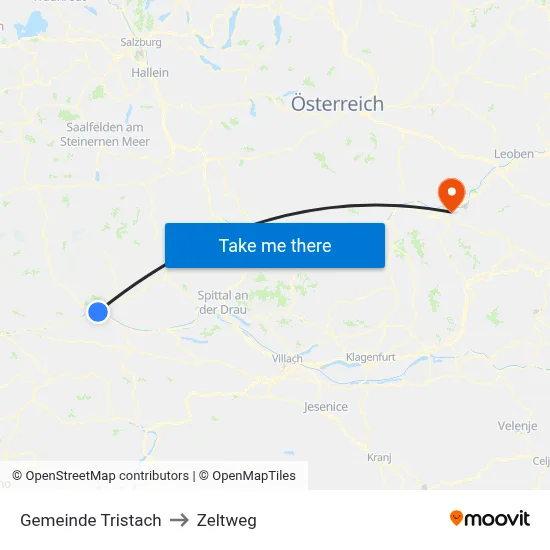 Gemeinde Tristach to Zeltweg map