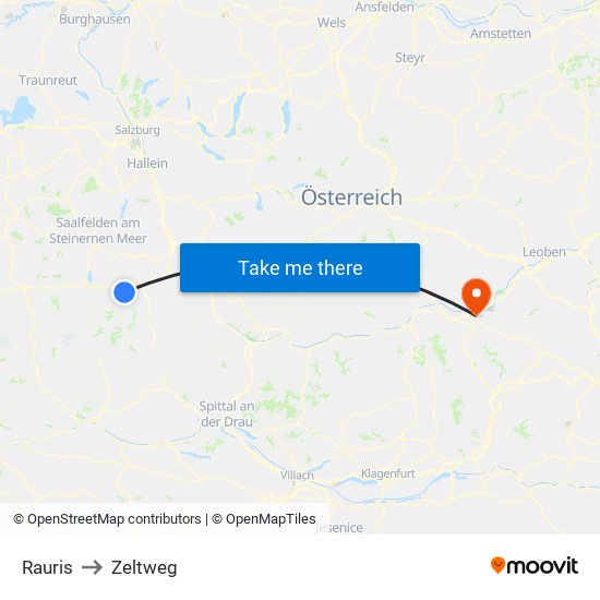 Rauris to Zeltweg map
