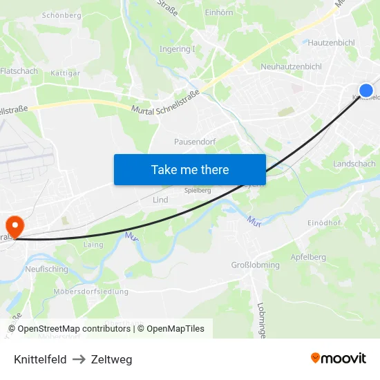 Knittelfeld to Zeltweg map