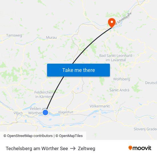 Techelsberg am Wörther See to Zeltweg map
