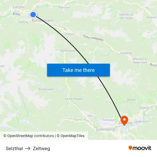 Selzthal to Zeltweg map
