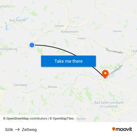 Sölk to Zeltweg map