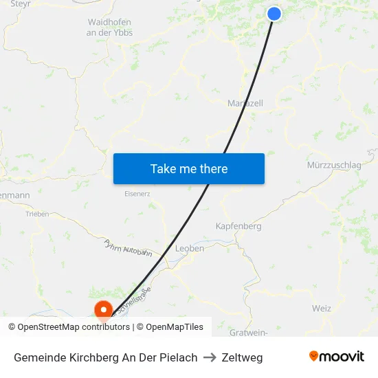Gemeinde Kirchberg An Der Pielach to Zeltweg map