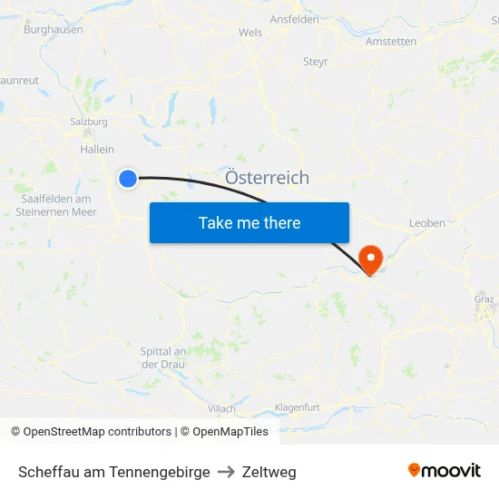 Scheffau am Tennengebirge to Zeltweg map