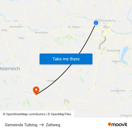 Gemeinde Tulbing to Zeltweg map