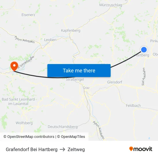 Grafendorf Bei Hartberg to Zeltweg map