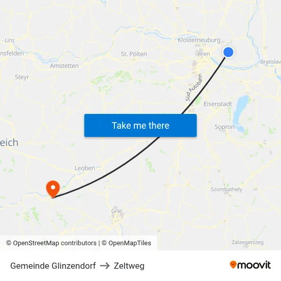 Gemeinde Glinzendorf to Zeltweg map