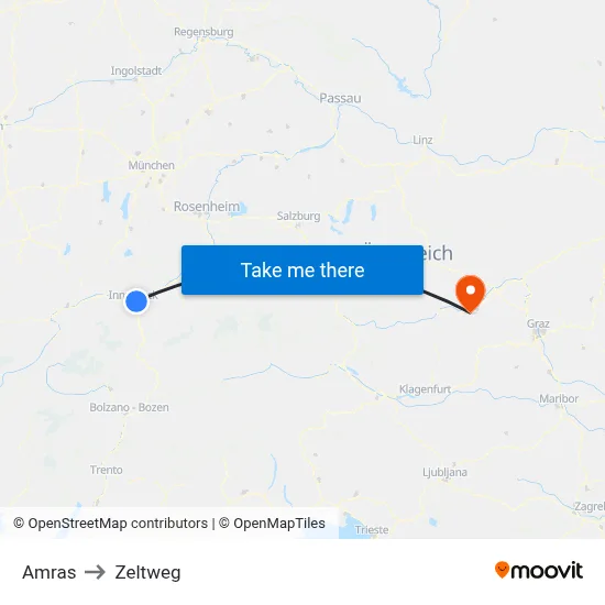 Amras to Zeltweg map