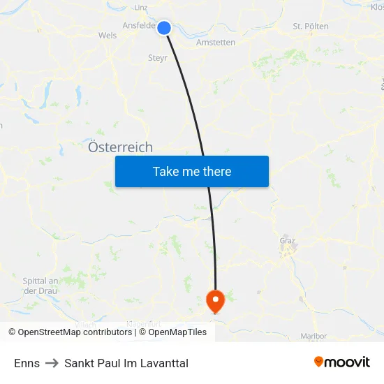Enns to Sankt Paul Im Lavanttal map