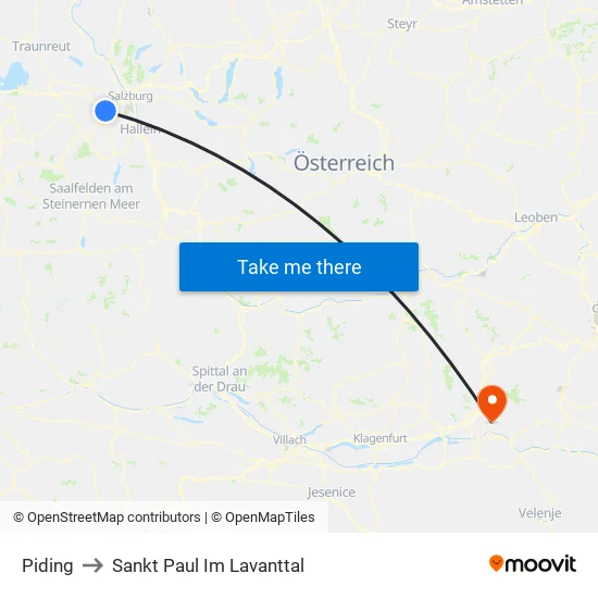 Piding to Sankt Paul Im Lavanttal map
