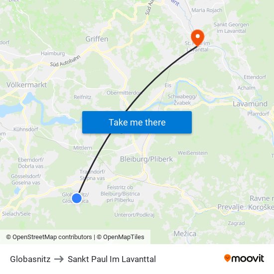 Globasnitz to Sankt Paul Im Lavanttal map