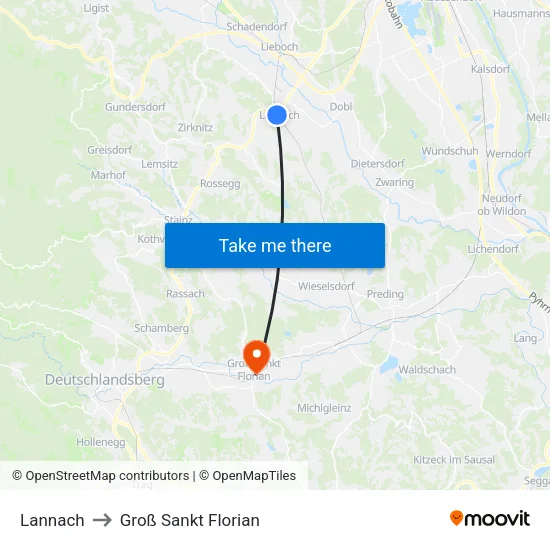 Lannach to Groß Sankt Florian map