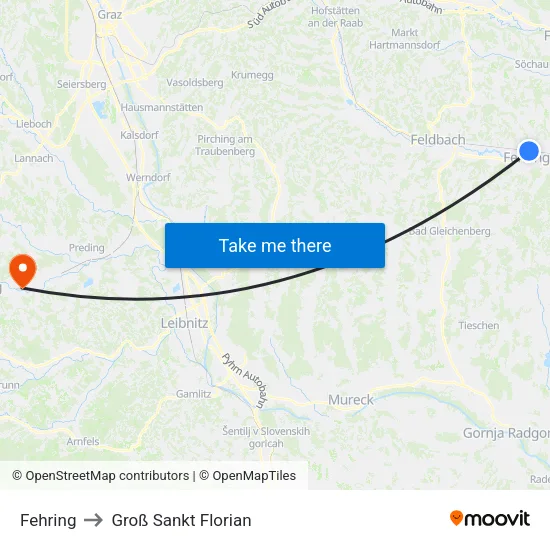 Fehring to Groß Sankt Florian map