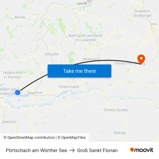 Pörtschach am Wörther See to Groß Sankt Florian map