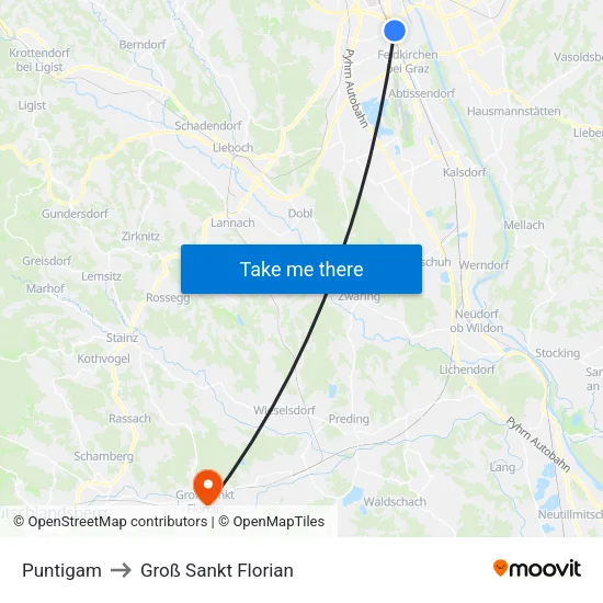 Puntigam to Groß Sankt Florian map