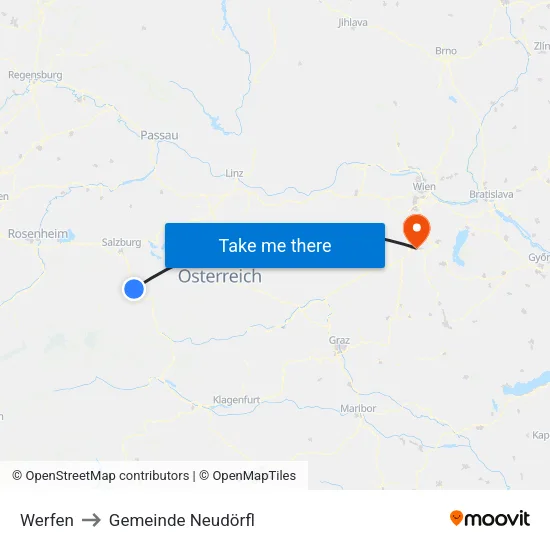 Werfen to Gemeinde Neudörfl map