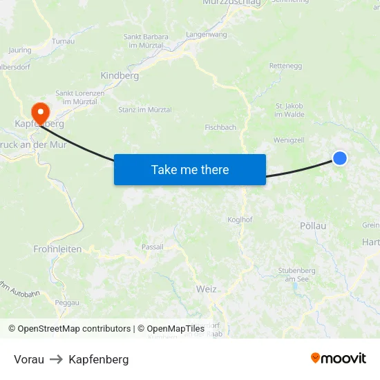 Vorau to Kapfenberg map