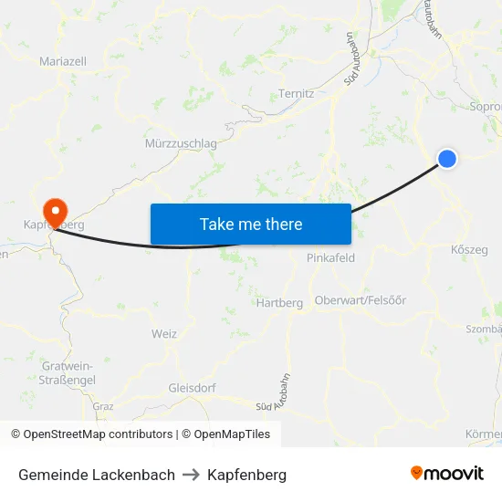 Gemeinde Lackenbach to Kapfenberg map