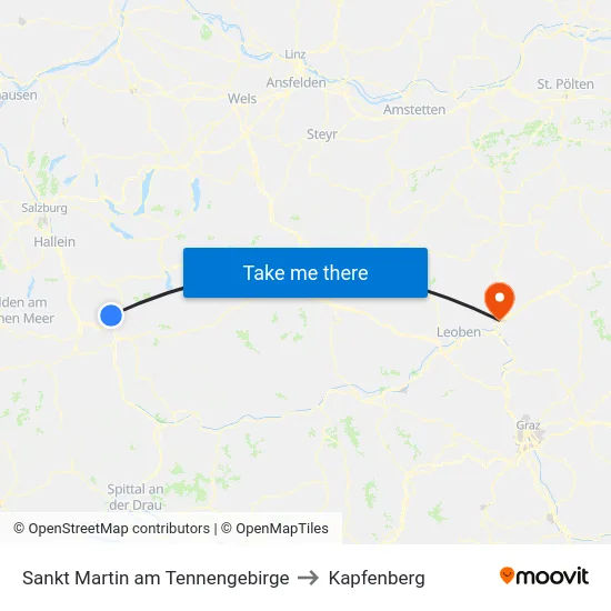 Sankt Martin am Tennengebirge to Kapfenberg map