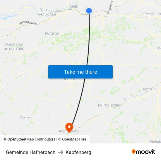 Gemeinde Hafnerbach to Kapfenberg map