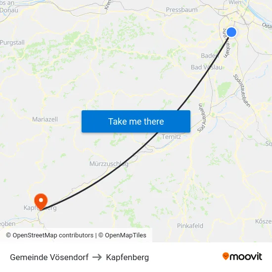 Gemeinde Vösendorf to Kapfenberg map