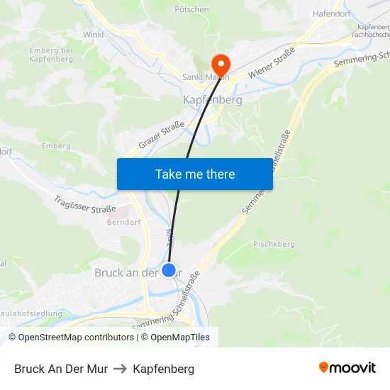 Bruck An Der Mur to Kapfenberg map