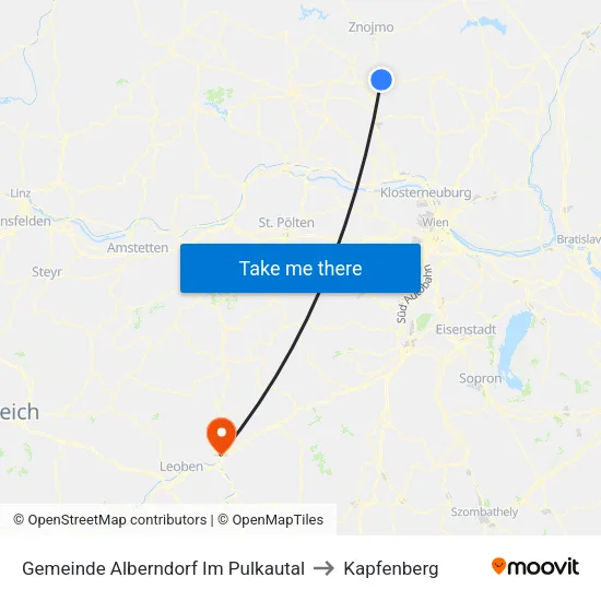 Gemeinde Alberndorf Im Pulkautal to Kapfenberg map