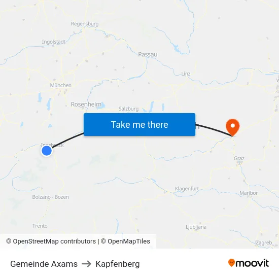 Gemeinde Axams to Kapfenberg map