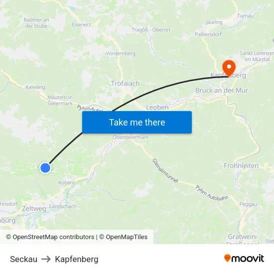 Seckau to Kapfenberg map