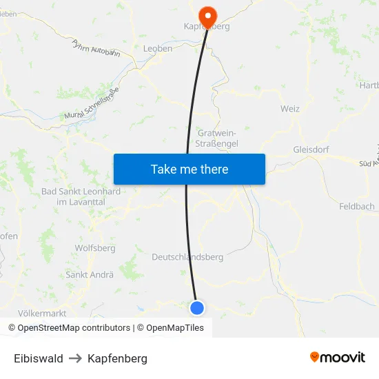 Eibiswald to Kapfenberg map