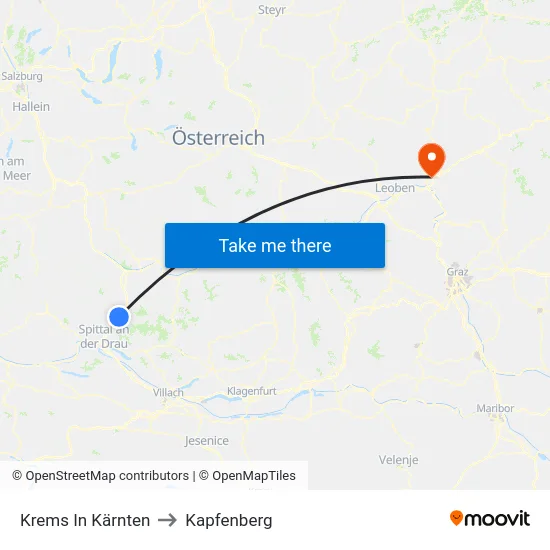 Krems In Kärnten to Kapfenberg map